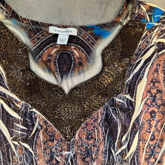 Boston Proper Boho Beaded Dress Multicolor Size M - Picture 4 of 11